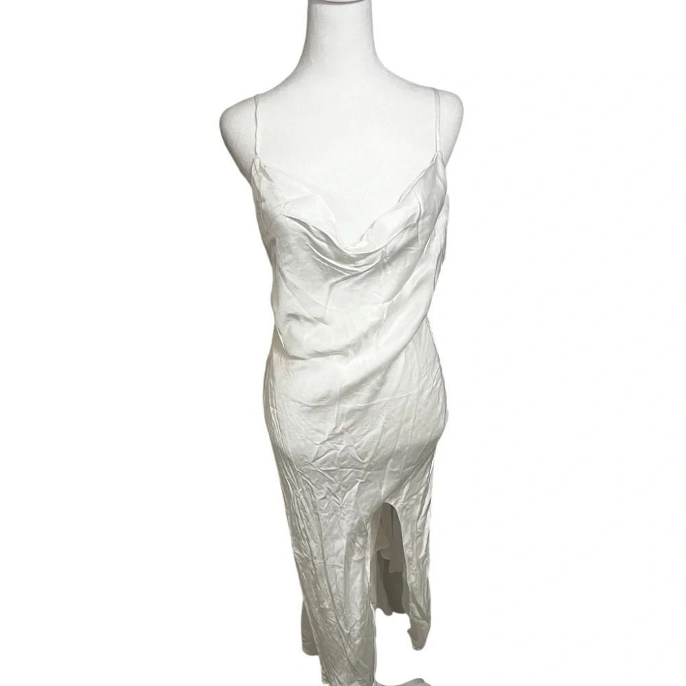 Bardot Slip Dress In Oyster large slit in front adjustable straps maxi - Picture 8 of 13
